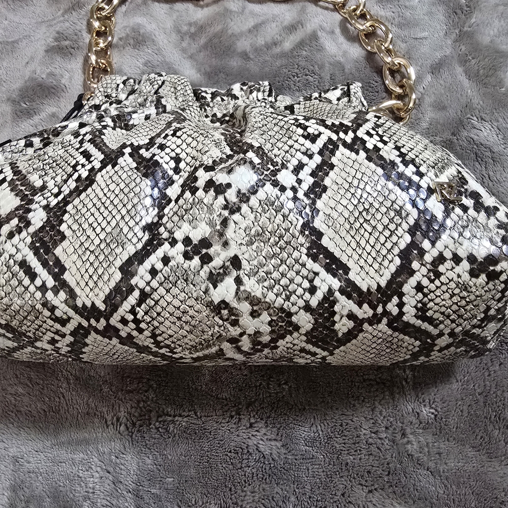 Rachel Zoe Black & White Snake-Print Shoulder Bag with Gold Chain